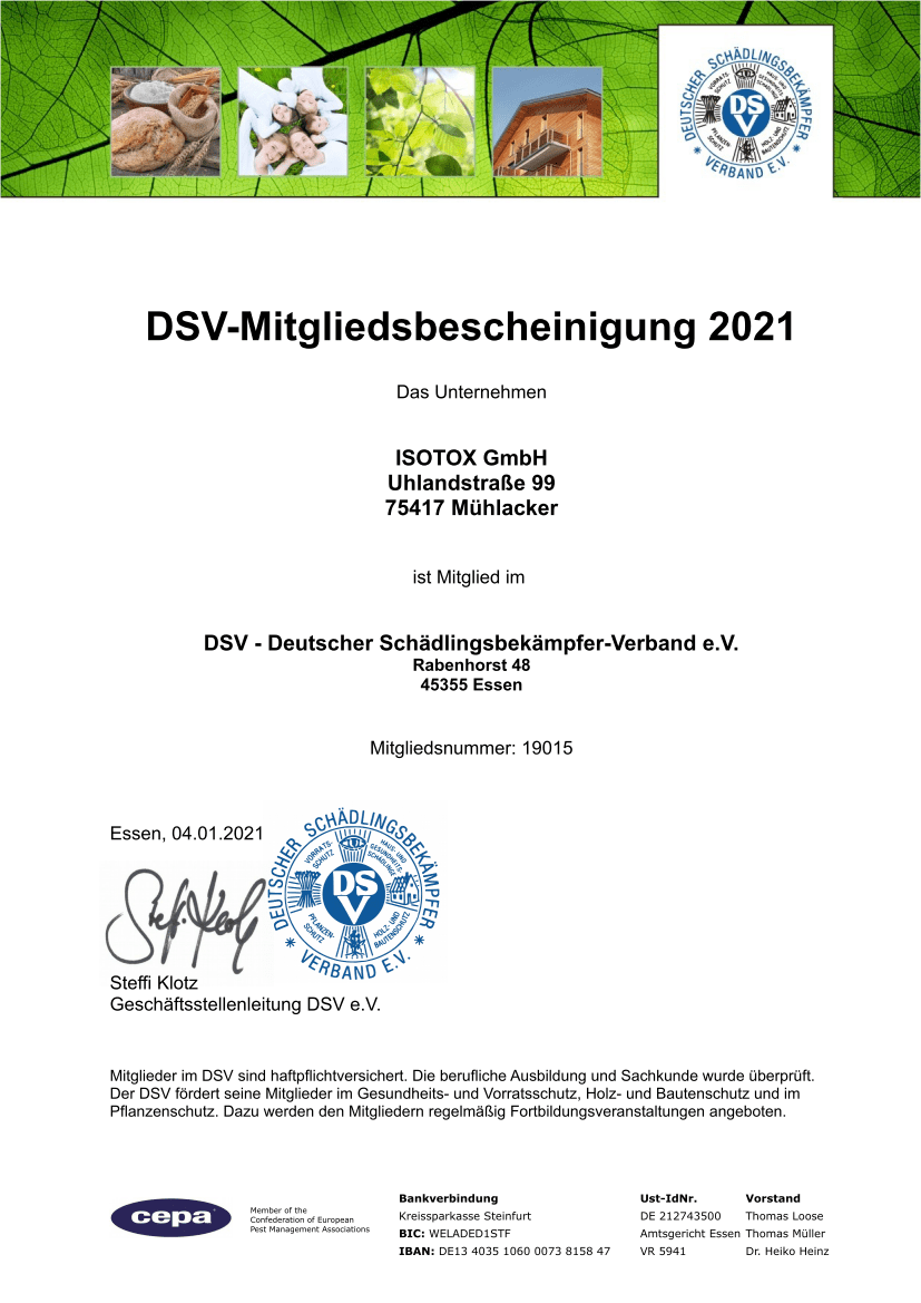 Isotox GmbH – 'Deutscher Schädlingsbekämpfer Verband e.V.'-Mitglied